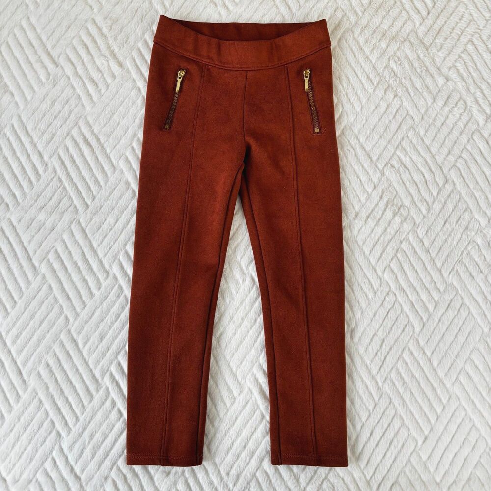 Janie and Jack Size 5 Faux Suede Riding Pants Rust Brown Equestrian Zip Pocket